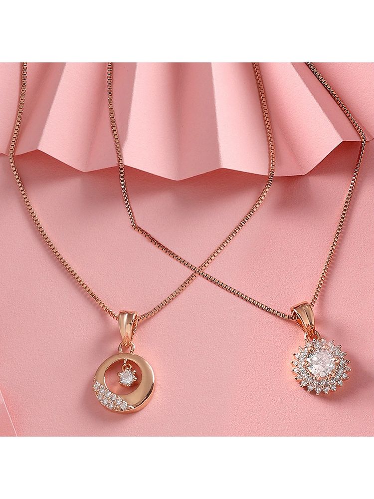 Zaveri Pearls Set of 2 Rose Gold Contemporary Cubic Zirconia Pendant Chain-ZPFK17536-picture-10