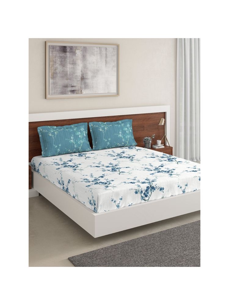 DDecor Live Beautiful, Cotton 1 Double Bedsheet With 2 Pillow Covers, 144 Tc, Turquoise Blue
