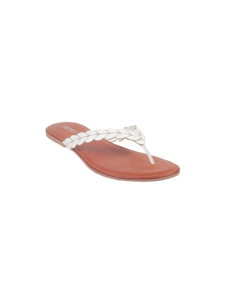 Metro Womens White Flat Chappals-image-9