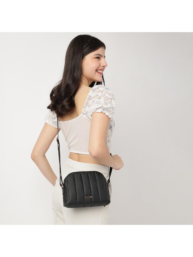 fastrack accessories Fastrack Quilted Black Sling Bag For Women-picture-21