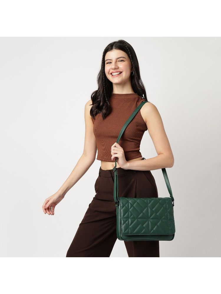 fastrack accessories Fastrack Malachite Green Quilted Messenger Bag for Women-picture-26