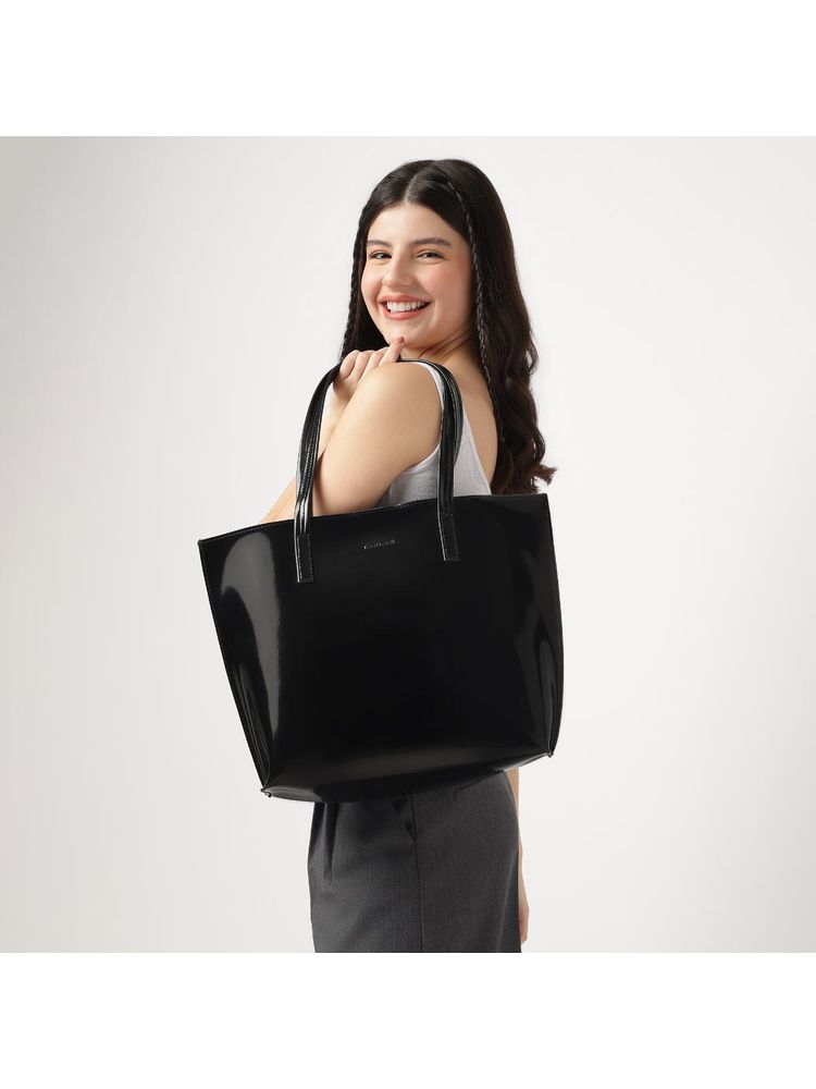 Fastrack Black Patent Party Tote Bag for Women-image-18