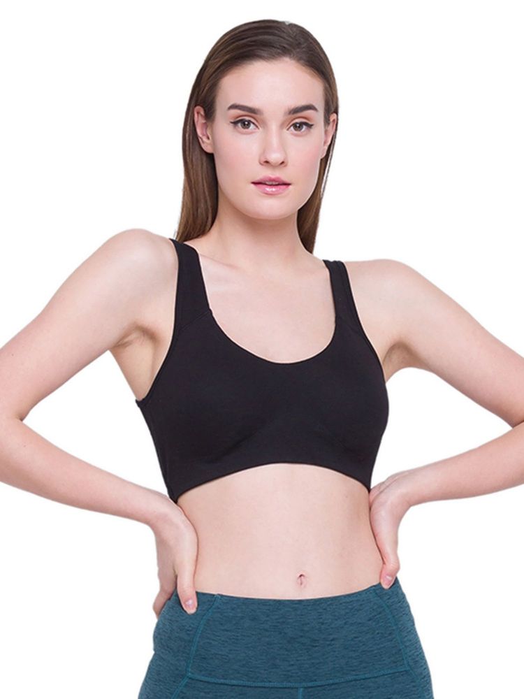 Candyskin Women'S Medium Impact Cotton Removable Padded Wirefree Sports Bra - Black