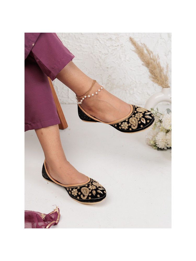 Truffle Collection Black Embellished Juttis-picture-29