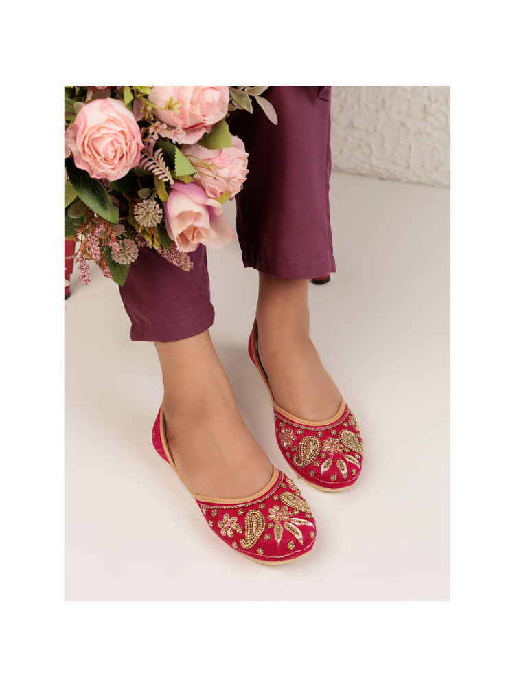Truffle Collection Red Embellished Juttis-picture-44