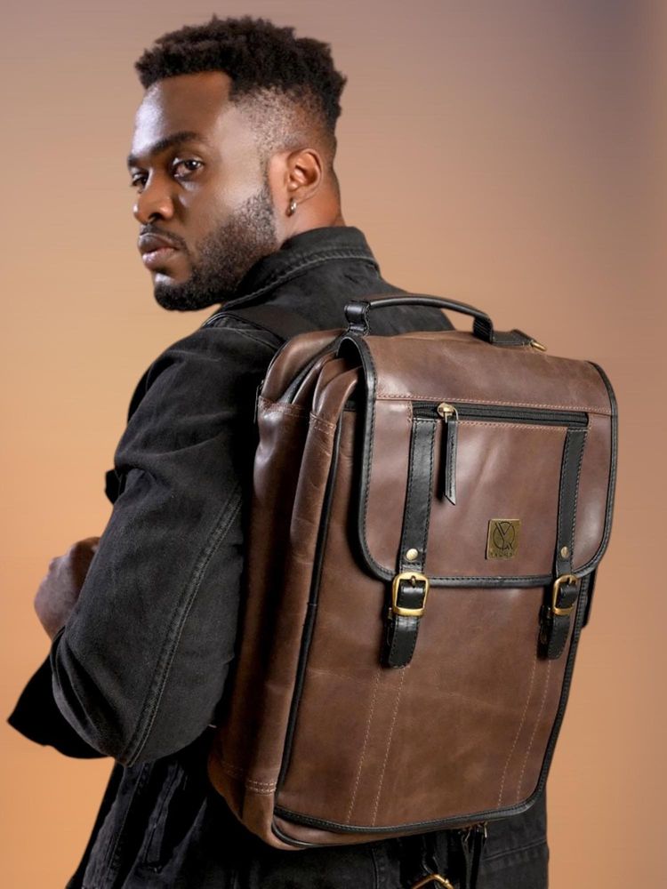 Ya Qalbi Brown Genuine Leather Backpack-image-18