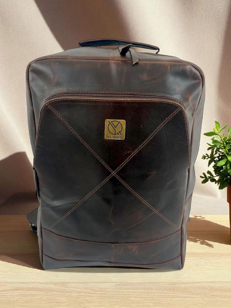 Ya Qalbi Brown Genuine Leather Backpack-image-4