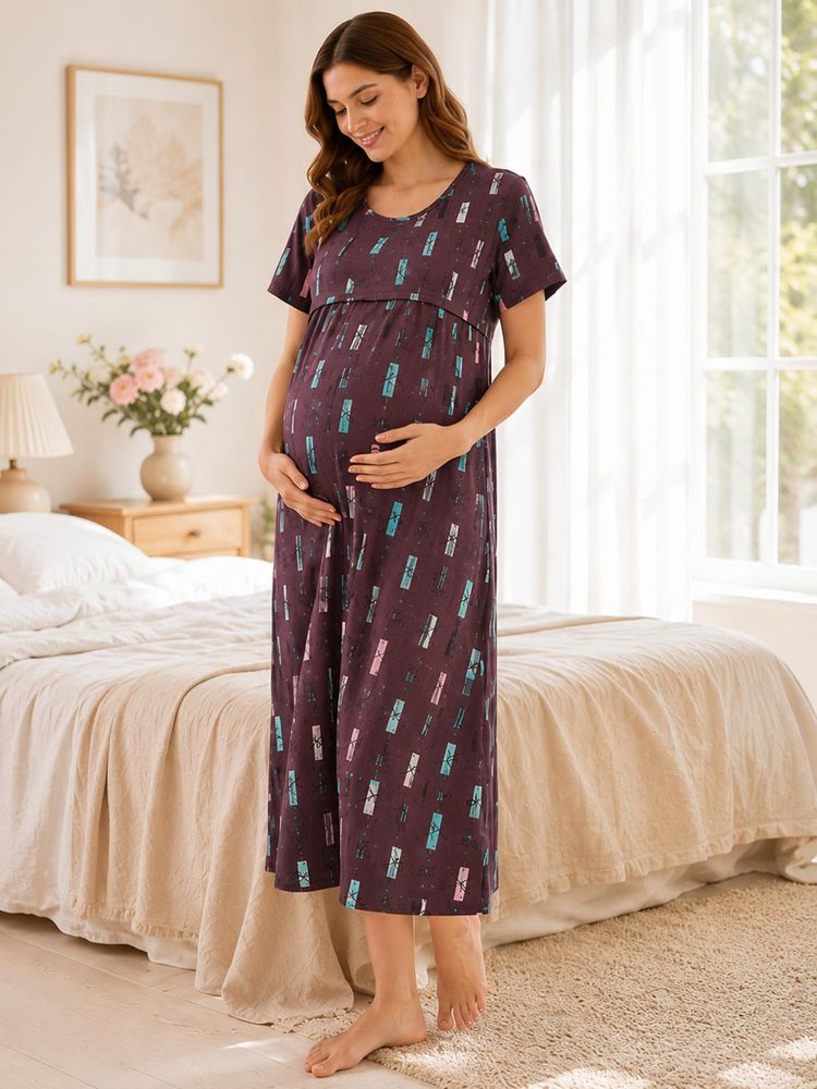 MomToBe Womens Cotton Chocolate Brown Feeding Nighty-picture-12