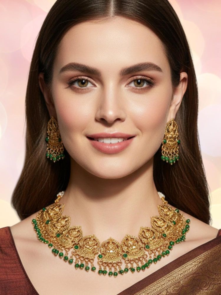 accessher OOMPH Traditional Goddess Laxmi Jewllery Set - Wedding Collection - For Women and Girls-picture-11