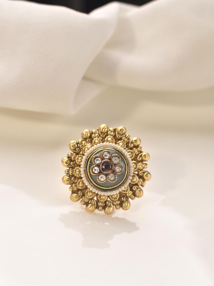 Peach Tassels Golden Finger Ring with Gemstone-image-32