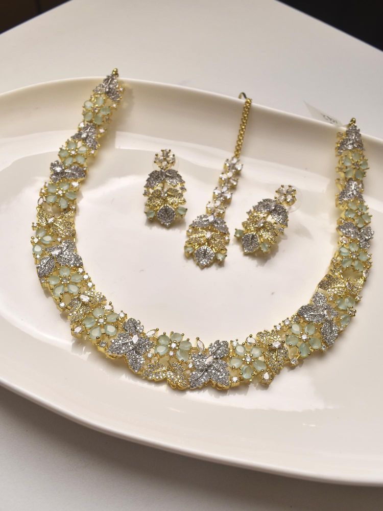 Peach Tassels Green Jewllery Set with Floral and Butterfly Designs-image-40