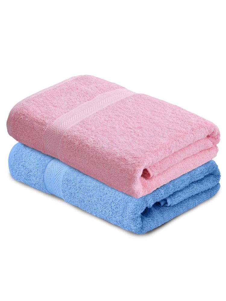 Haus & Kinder 500 GSM Bath Towel Set (Pink & Blue) - Set of 2-image-4