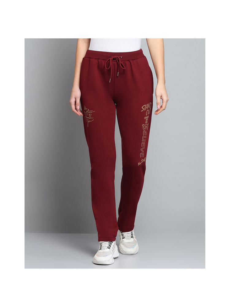 Monte Carlo Women Printed Wine Drawstring Mid Rise Regular Fit Trackpant-picture-12