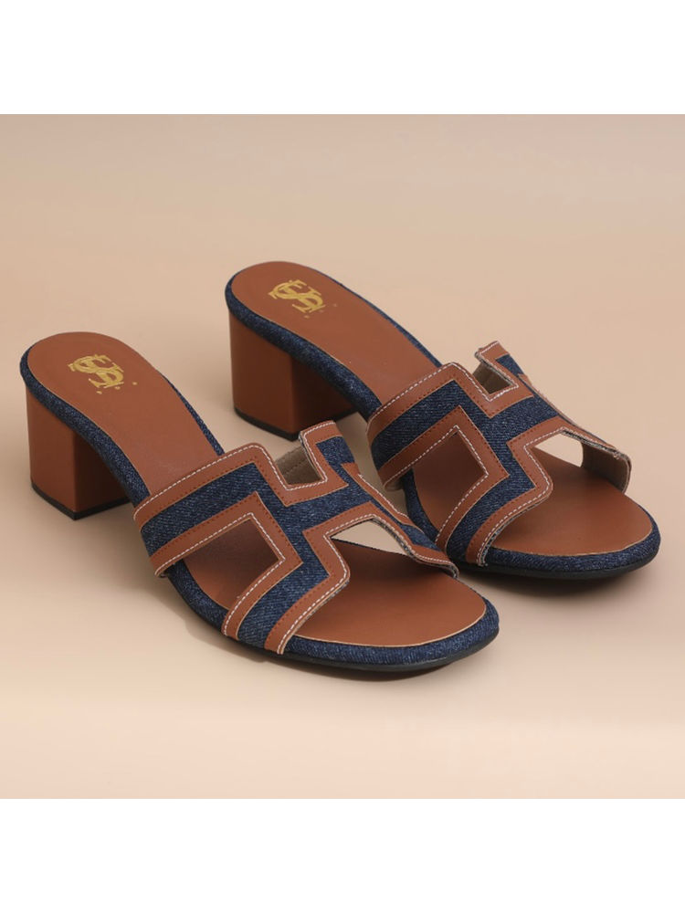 Shoe that fits you Navy Blue Denim Colorblock Heels-image-27