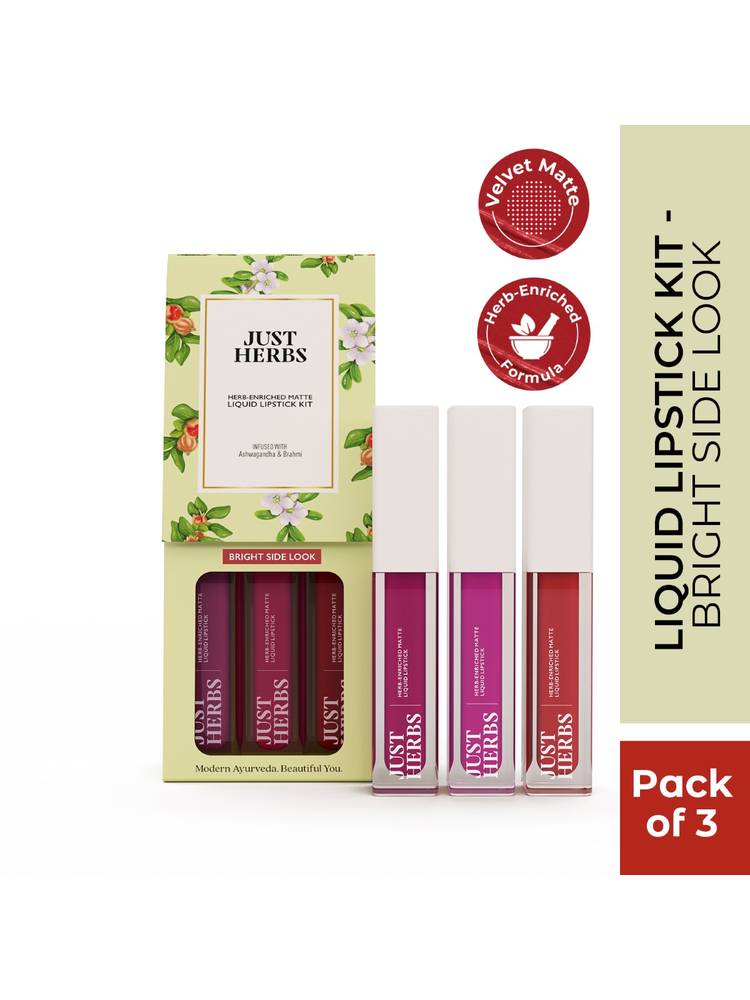 Just Herbs Herb Enriched Matte Liquid Lipstick Set Of 3 - Bright Look-picture-25