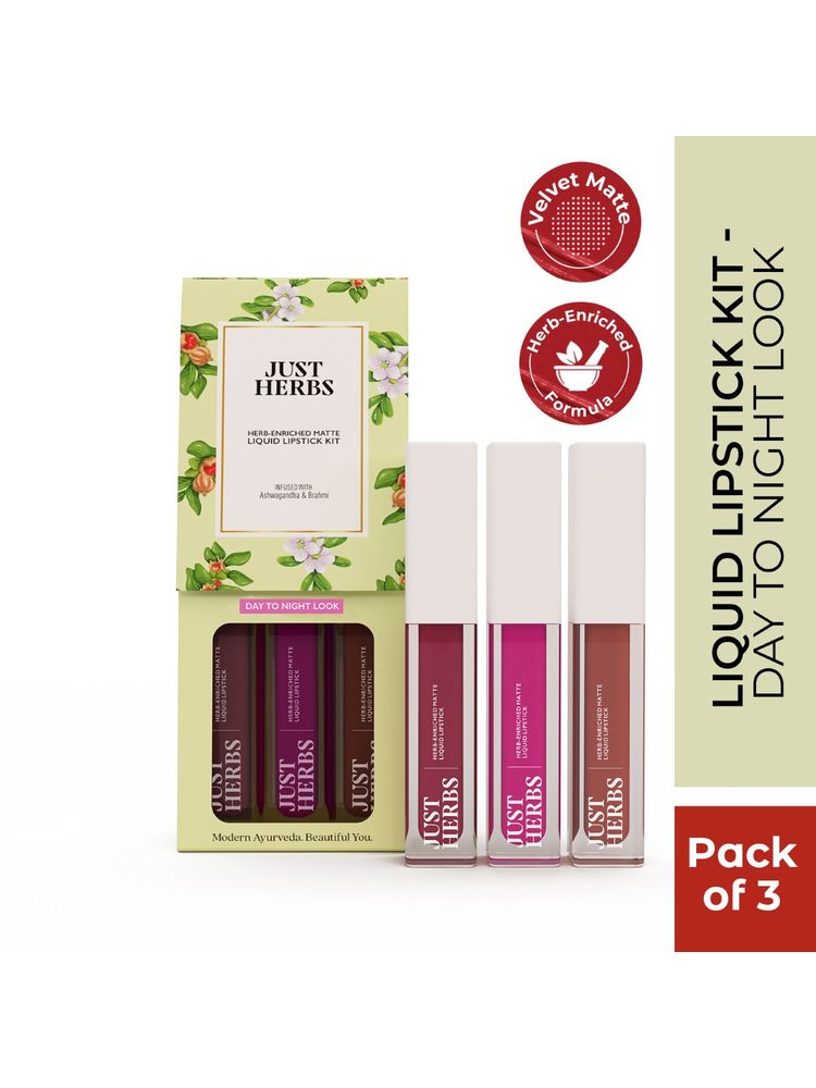 Just Herbs Herb Enriched Matte Liquid Lipstick Set Of 3 - Day To Night-picture-22