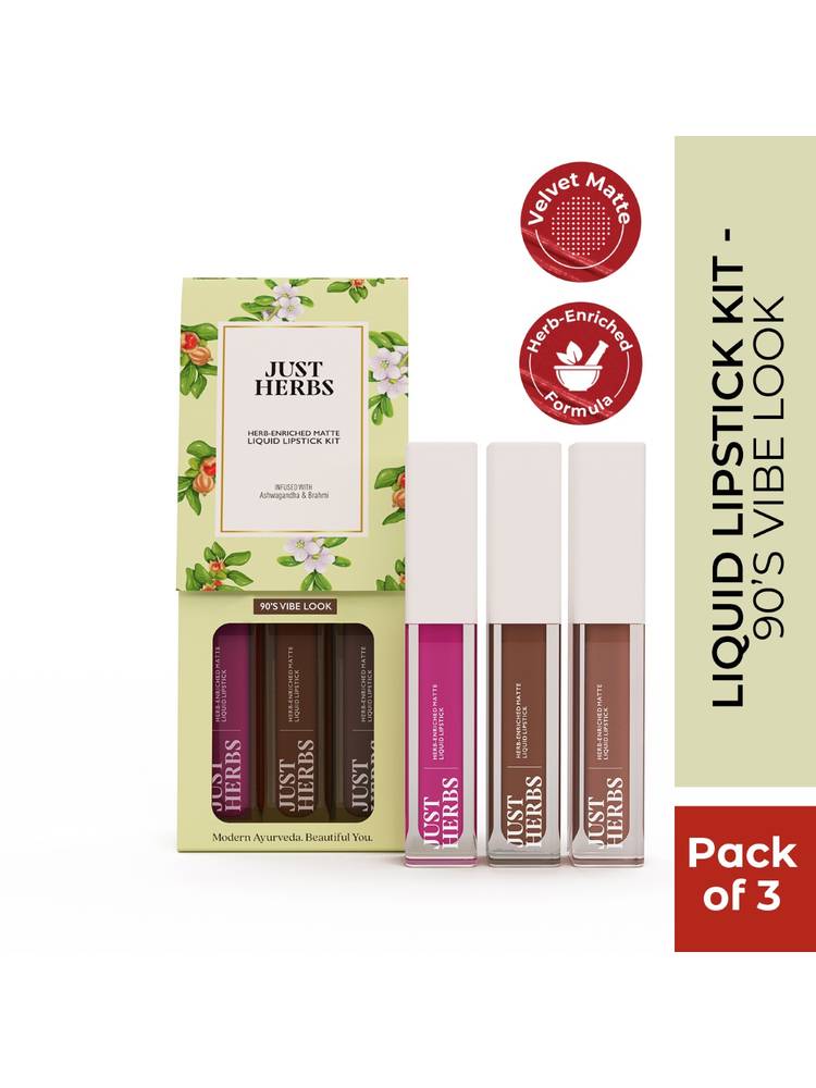 Just Herbs Herb Enriched Matte Liquid Lipstick Set Of 3 - 90'S Vibe-picture-26