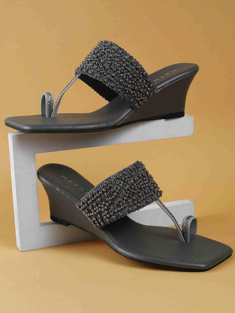 Metro Women Grey Wedges-picture-24