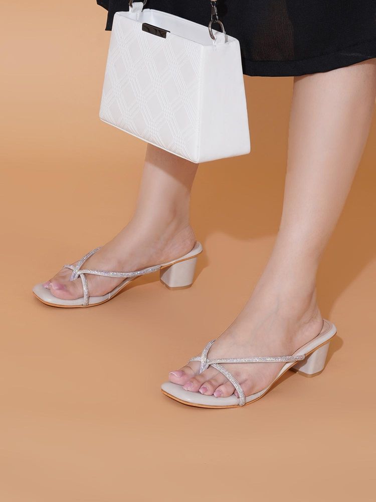 Shoetopia Elegant Strappy White Block Heel Sandals For Women-image-14