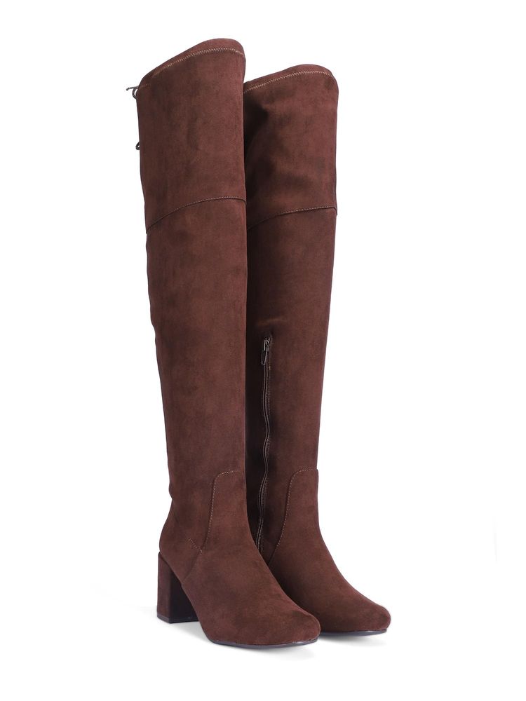 Saint G Women Brown Stretch Suede Thigh High Boots-image-13