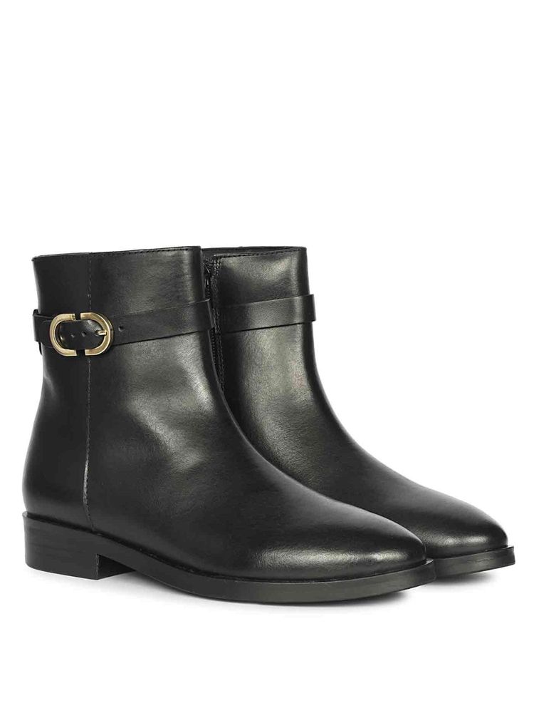 Saint G Women Black Leather Gold Buckle Decor Casual Boots-picture-24