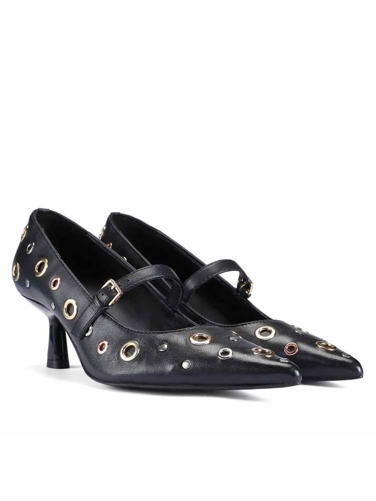 Saint G Women Multi Eyelets Black Leather Pumps-picture-22