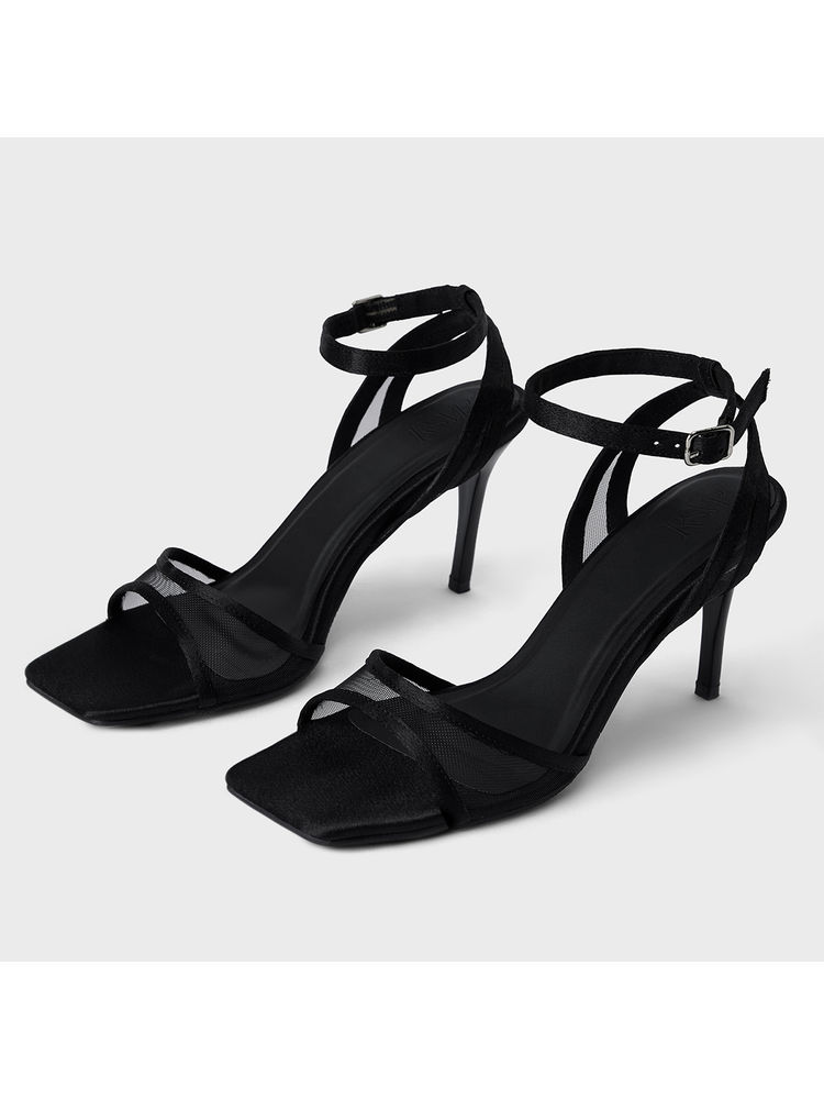 RSVP by Nykaa Fashion Black Square Toe Mesh Detail Ankle Strap Heels For Women-image-34