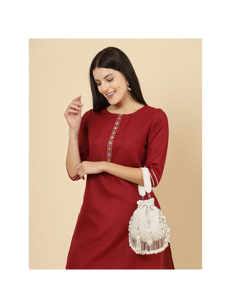 Anekaant Droop White Pearl Embellished Velvet Potli-picture-14