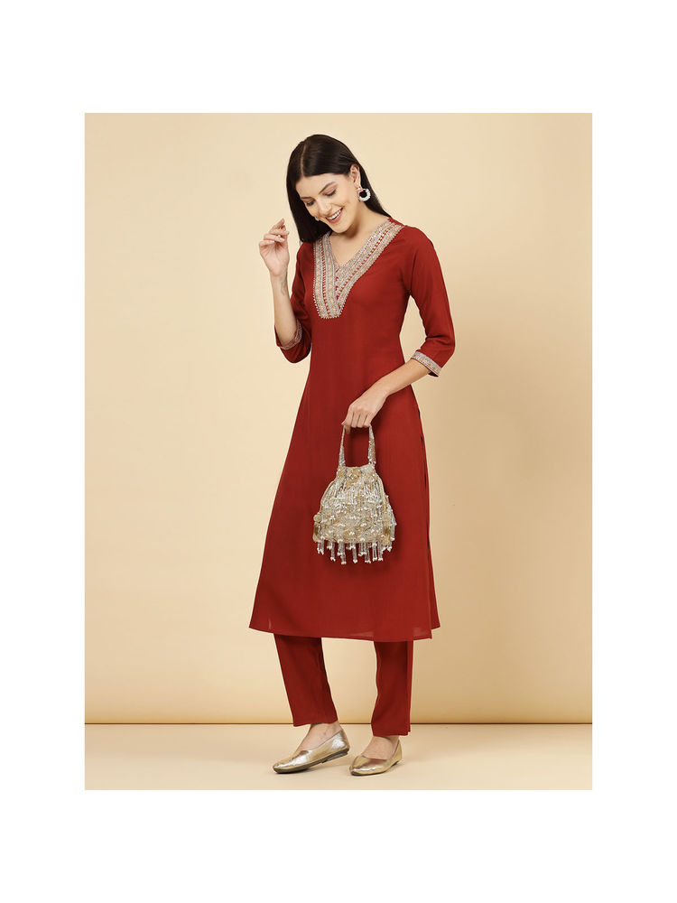 Anekaant Droop Gold & Silver Palmette Embellished Suede Potli-image-33