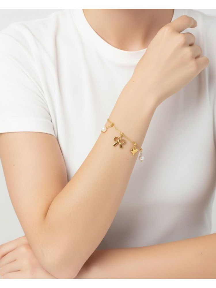 Shopsiiri White Lily Bow Heart Charms Bracelet-image-7