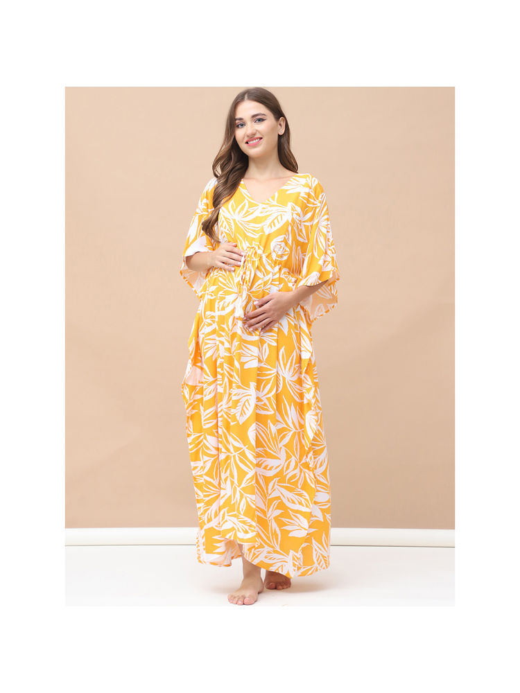 Secret Wish Floral Print Yellow Rayon Maternity Kaftan-picture-14