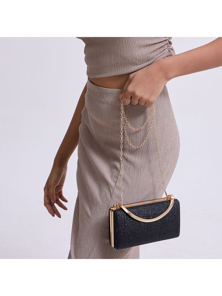 Twenty Dresses by Nykaa Fashion Black Rectangular Women's Clutch With Detachable Sling-image-49