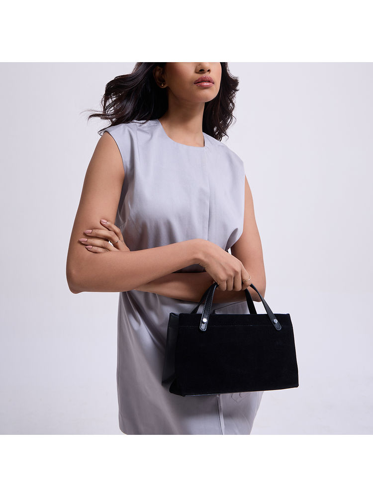 Twenty Dresses by Nykaa Fashion Black Rectangular Faux Suede Women's Handbag-picture-19