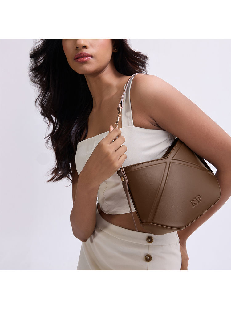 RSVP by Nykaa Fashion Women's Brown Geometric Pattern Shoulder Bag with Detachable Strap-picture-27