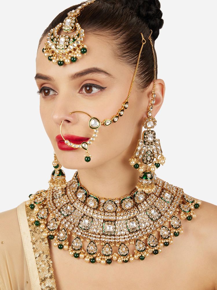 Zaveri Pearls Traditional Jadau Green Kundan and Pearl Bridal Jewellery Set-picture-19