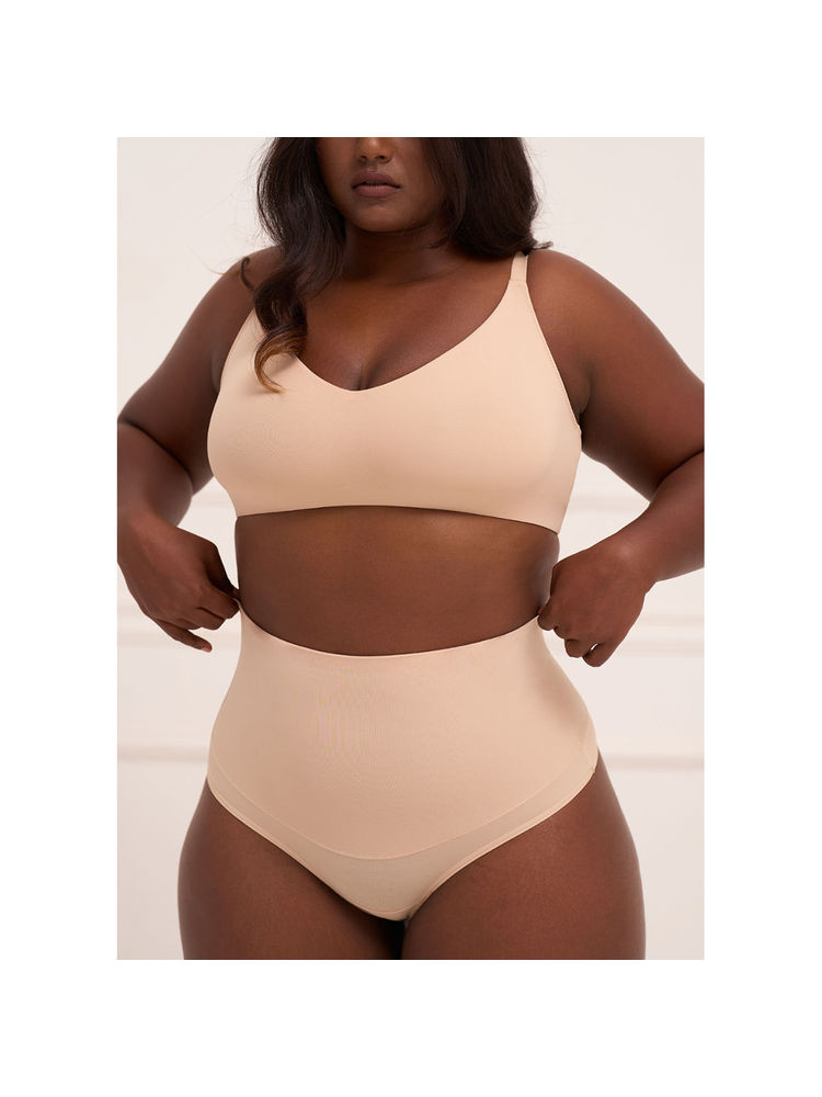 Underneat Women Seamless Stretchable Tummy Tucker Cheeky Brief Beige
