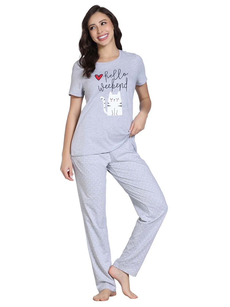 Zivame Women Farm Lore Knit Cotton Grey Melange T-Shirt and Pyjama-picture-12