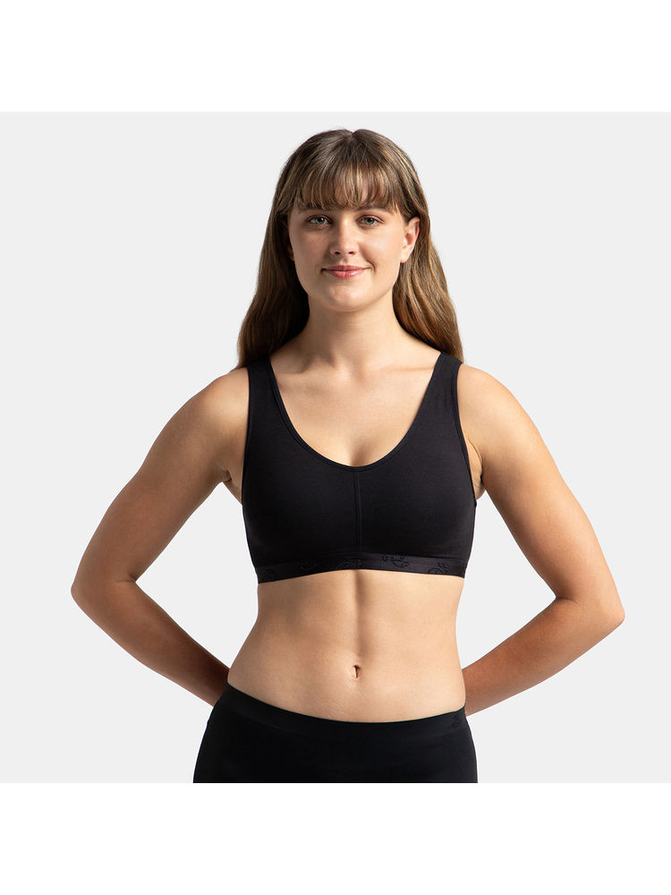 Jockey ES04 Wirefree Padded Super Combed Cotton Elastane Lounge and Sleep Bra - Black-picture-10