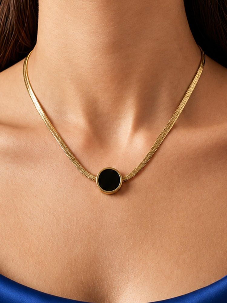 ARTKLIM Black Stone Gold Chain Anti-Tarnish Necklace-picture-36