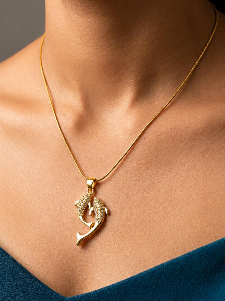 ARTKLIM Twin Dolphin Crystal Anti-Tarnish Pendant Necklace-picture-37
