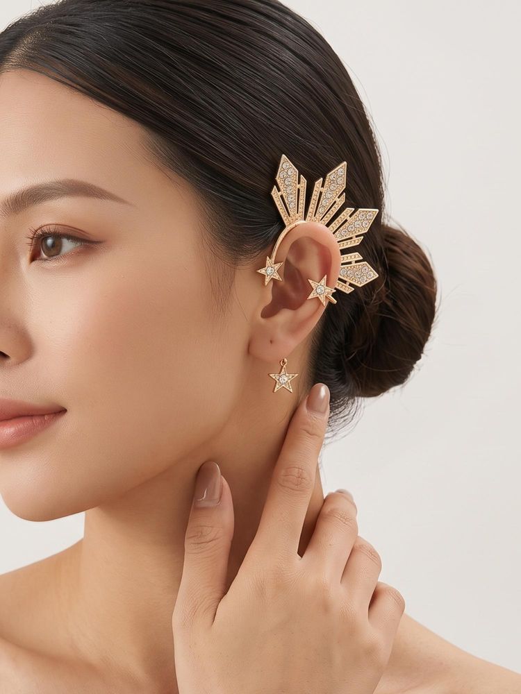 Niscka Gold Crystal Star Ear Cuffs-image-46