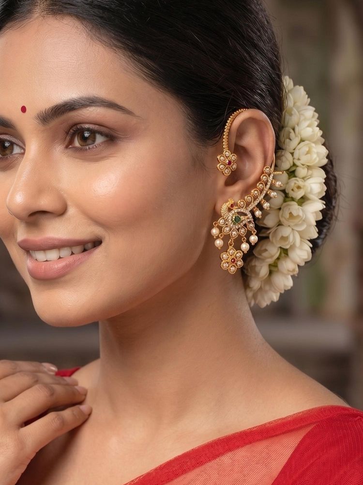 Niscka Gold Plated Peacock Ear Cuffs-image-22