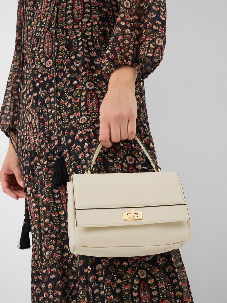 Accessorize London Women Twist Lock Handbag with Detachable Strap - Cream-image-45