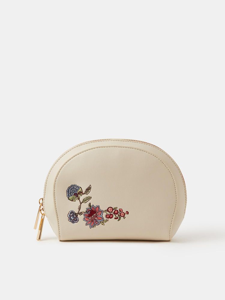 Accessorize London Women Floral Embroidered Make Up Pouch - Cream-picture-38