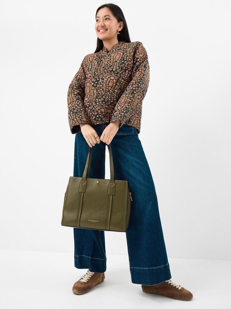 Accessorize London Women Webbing Strap Faux Leather Tote Bag with Detachable Strap - Olive