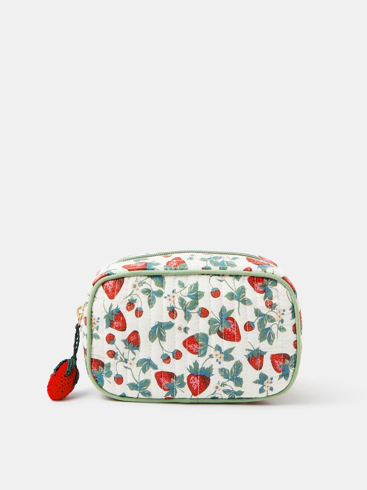 Accessorize London Women Strawberry Printed Quilted Make Up Pouch - Cream