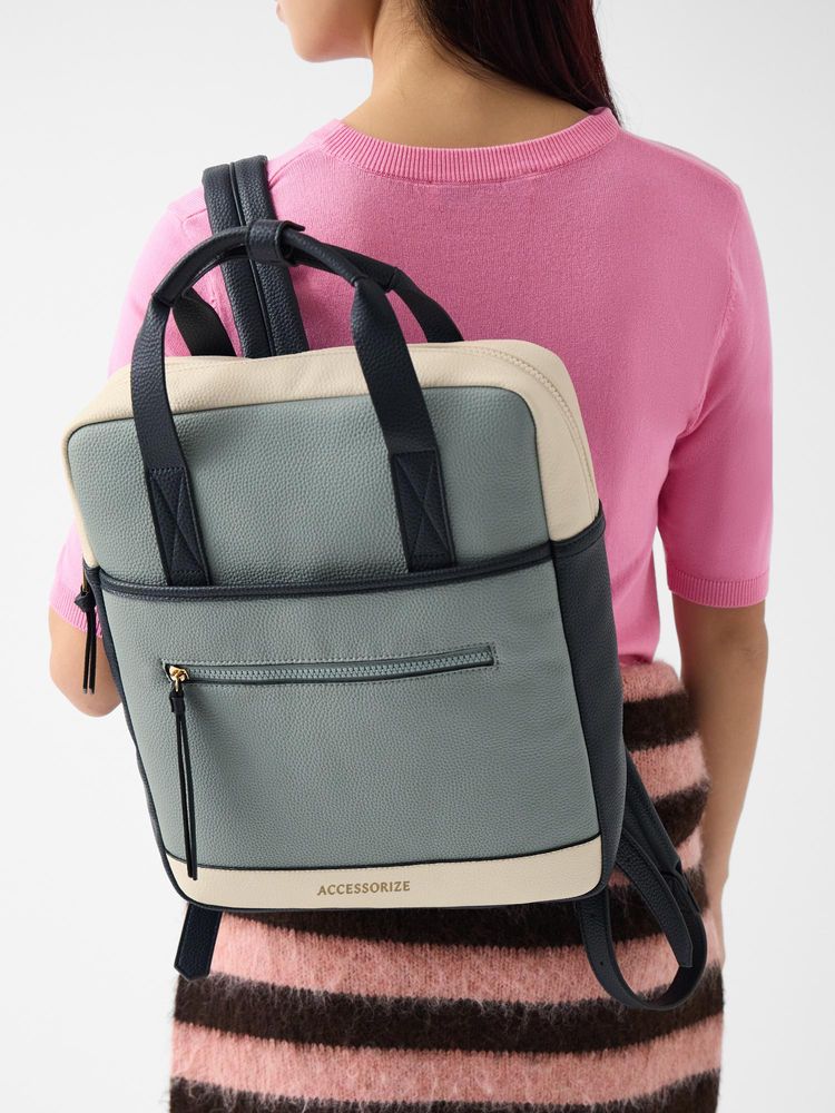 Accessorize London Women Faux Leather Backpack - Blue-image-3