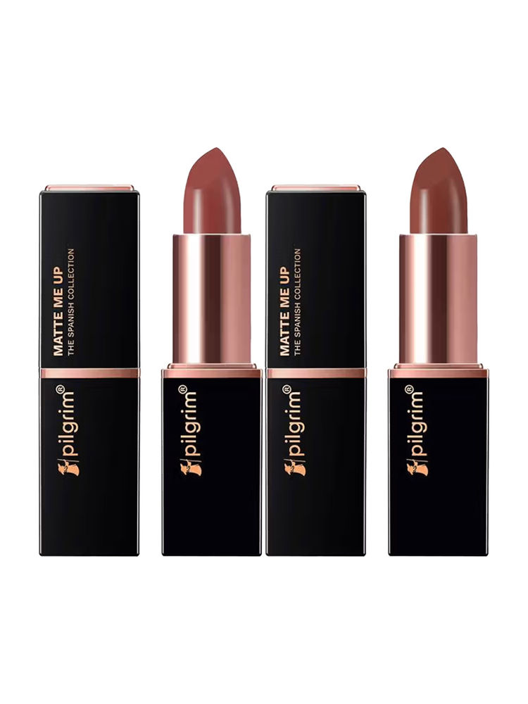 Pilgrim Matte Me Up Bullet Lipstick Duo Nude Kiss 31 & Mocha Bliss 04, Transfer-Proof & Smudge-Proof-image-36