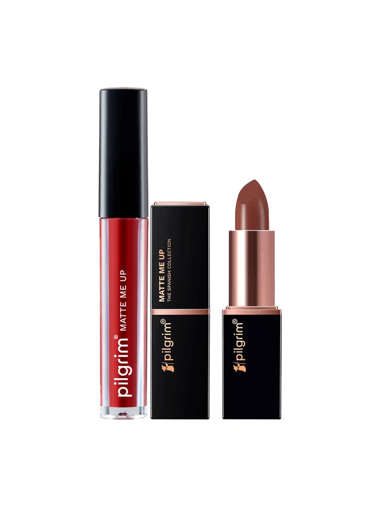 Pilgrim Lipstick Duo Matte Me Up Liquid Red Stiletto & Bullet Lipstick Mocha Bliss Transfer-Proof-image-44