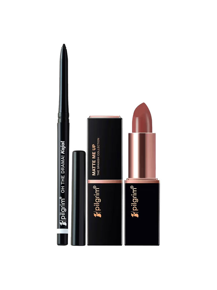 Pilgrim Long-Lasting Bullet Lipstick & Smudge-Proof Kajal Combo Nude Kiss & Black Mischief-image-33